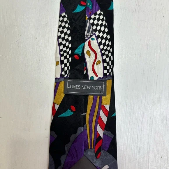 Vintage Jones New York Silk Tie Abstract Geometric Retro Artsy Wide 90s - Picture 6 of 8